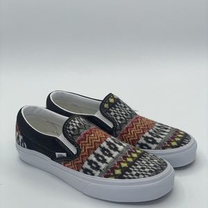 Vans Classic Slip On Fair Isle Brown Woven Textile Shoes Size  Women 7.5/Men 6